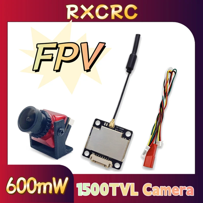 

RXC 5.8G 600mW VTX 48CH Transmitter Power Adjustable B19 Camera 1500TVL 130°FOV 19*19mm for RC FPV Long Range Fixed-wing Drones.