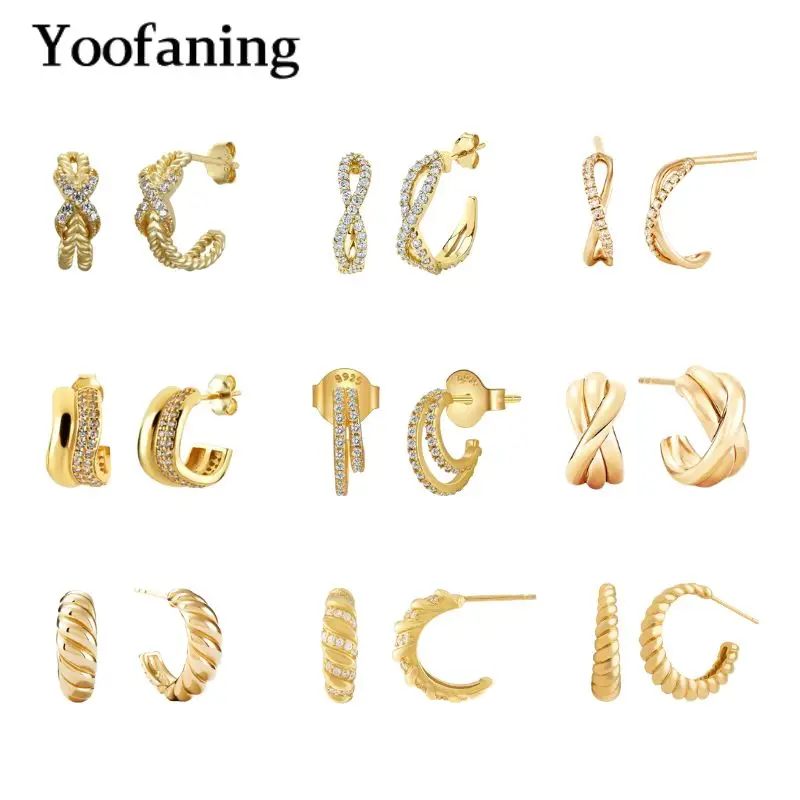 

925 Sterling Silver Ear Needle Women Fashion Light Luxury C-shaped Design Inlaid With Zircon Stud Earrings Accessories Gifts