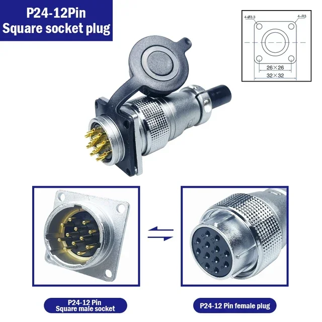 Pls24 Ws24 6/10/12/19 Pin Cirkelvormige Metalen Luchtvaart Socket Stekker Draad Vrouwelijke Mannelijke Connector M24 Schroefdraad Koppelpaneel
