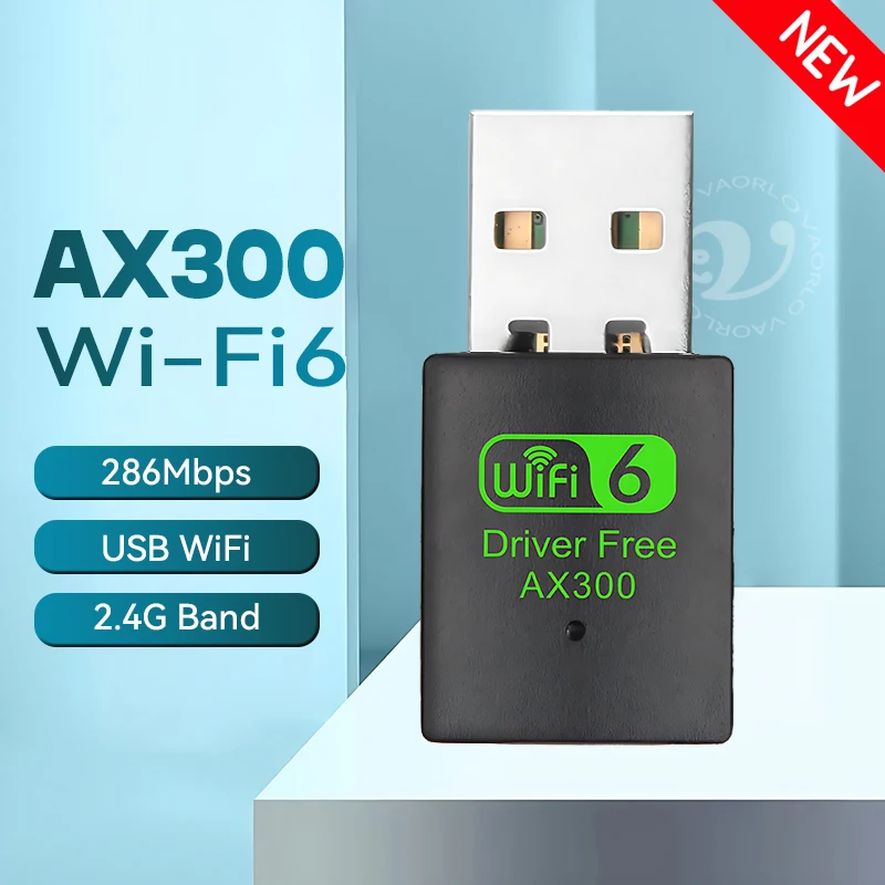 

USB-адаптер VAORLO WIFI 6, сетевая карта AX300, мини-USB-ключ, 2,4 ГГц, 802.11AX, беспроводной ключ-приемник для Win 7/10/11 Drive Free