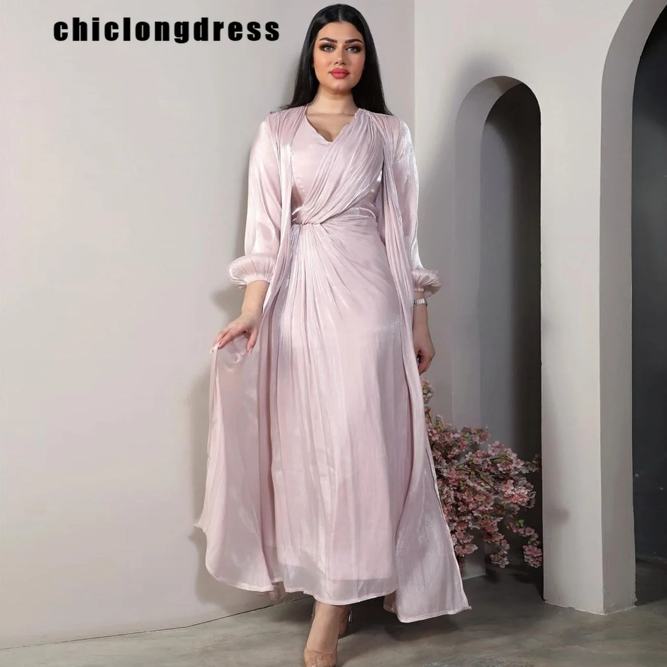 

Spring Summer Fashion Flowing Dress Muslim Women Elegant Kink Sleeveless Dress Cardigan Abaya Women