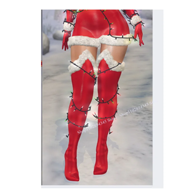 Blue Fur Over Knee High Boots Thin High Heel Pointed Toe Fashion Sexy Cool 2024 Winter Big Size Woman Shoes Zapatillas Mujer