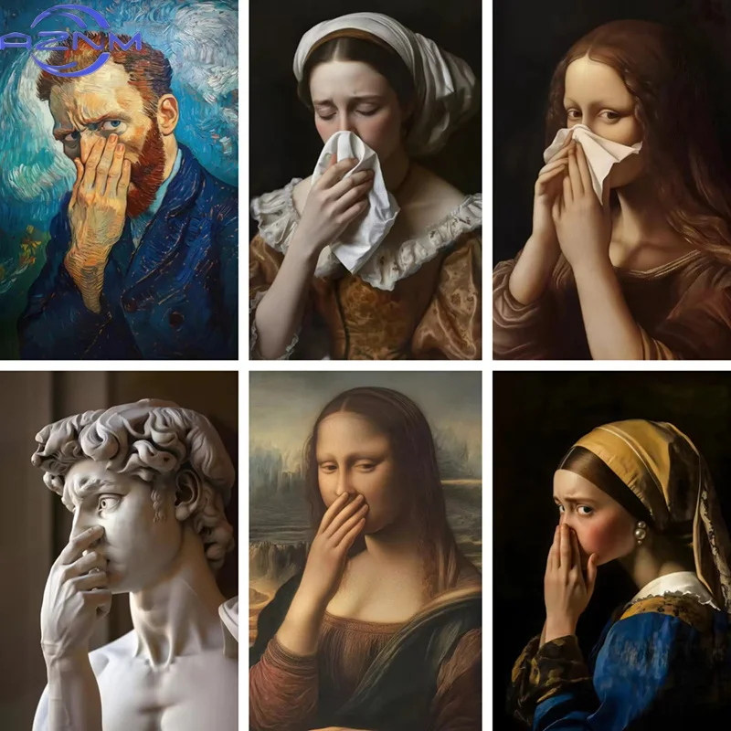 Funny Mona Lisa Bathroom Poster Decor Vintage Leonardo Da Vinci Famous Print Toilet Canvas Painting Classical Toilet Decor