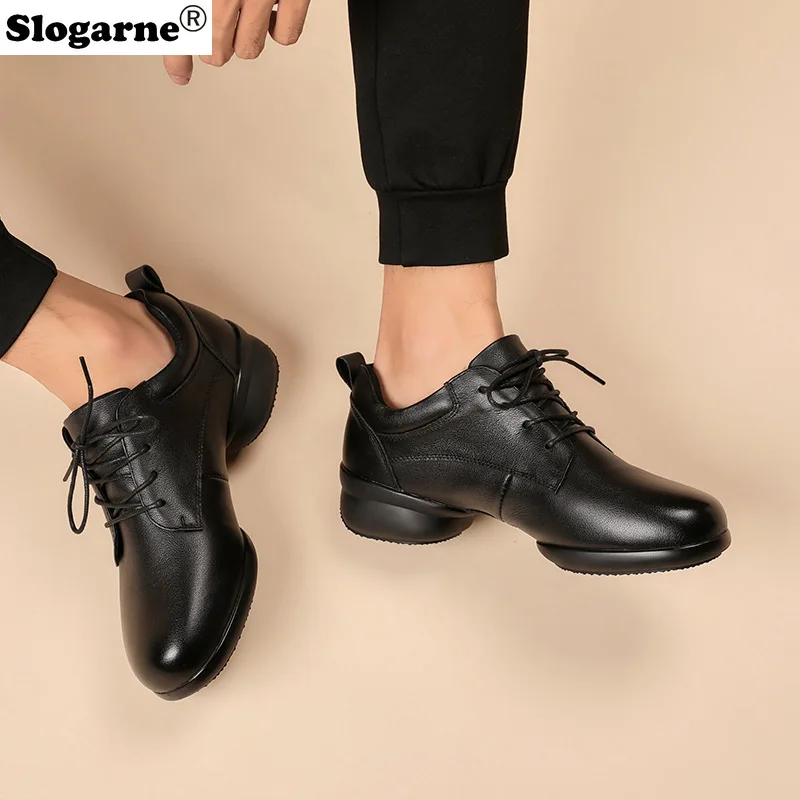 Male Genuine Leather Jazz Dance Shoes Men Cow Leather Salsa Modern Tango Ballroom Dance Shoe Soft Sole Cowhide Latin Waltz Shoes