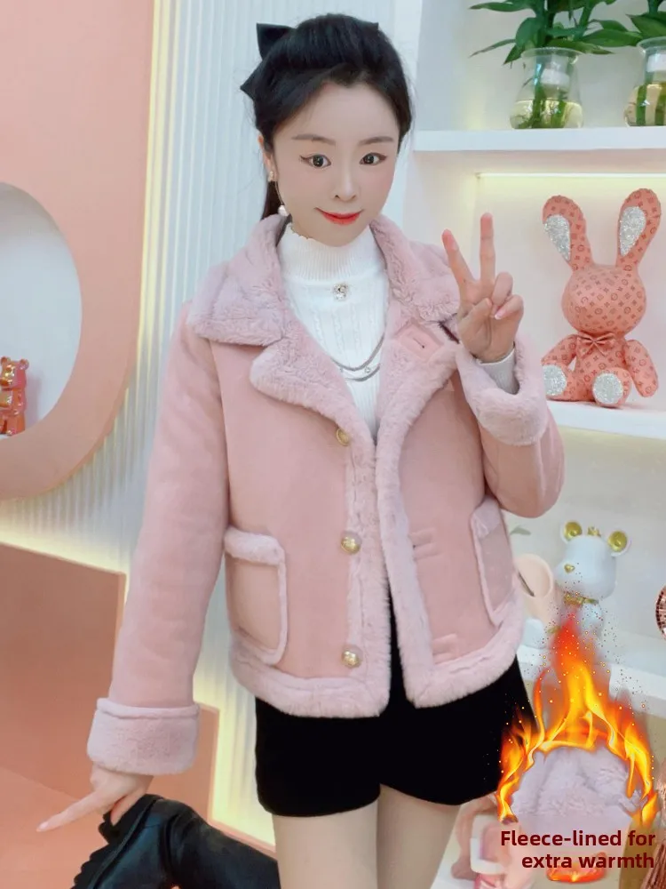 معطف شتوي نسائي من Faionable مبطن بالجلد والفراء مبطن للتخسيس معطف شتوي دافئ ملابس خارجية للسيدات