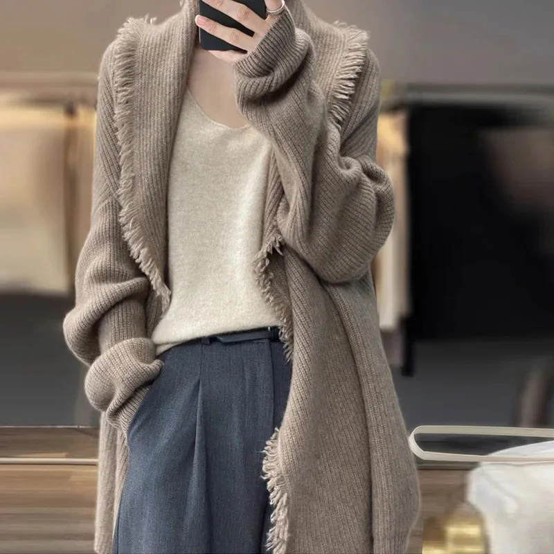 Women's Cashmere Knitted Cardigan Autumn Winter Lazy Loose Casual Fashion Sweaters 2023 New Simple All-match Knitwear