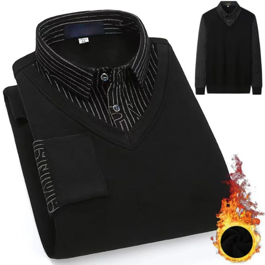 

Осень-зима 2023, мужской теплый свитер, бархатный толстый флисовый теплый искусственный рубашка из двух предметов, классический модный мужской пуловер, повседневные рубашки