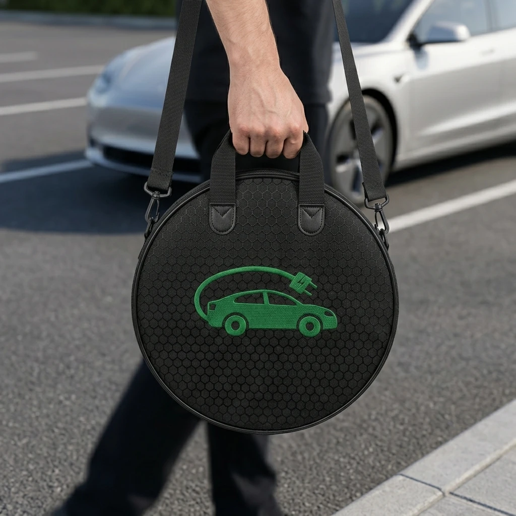 Electric Vehicle Charging Gun-Storage Bag Waterproof Oxford Cloth with Adjustable Strap Rechargeable Gun Organizer Bag