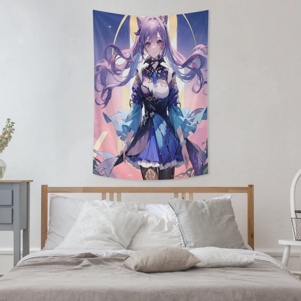 Custom Genshin Keqing Tapestry Game Character The Jade Heng Wall Hanging Room Decor Aesthetic Lovely Poster