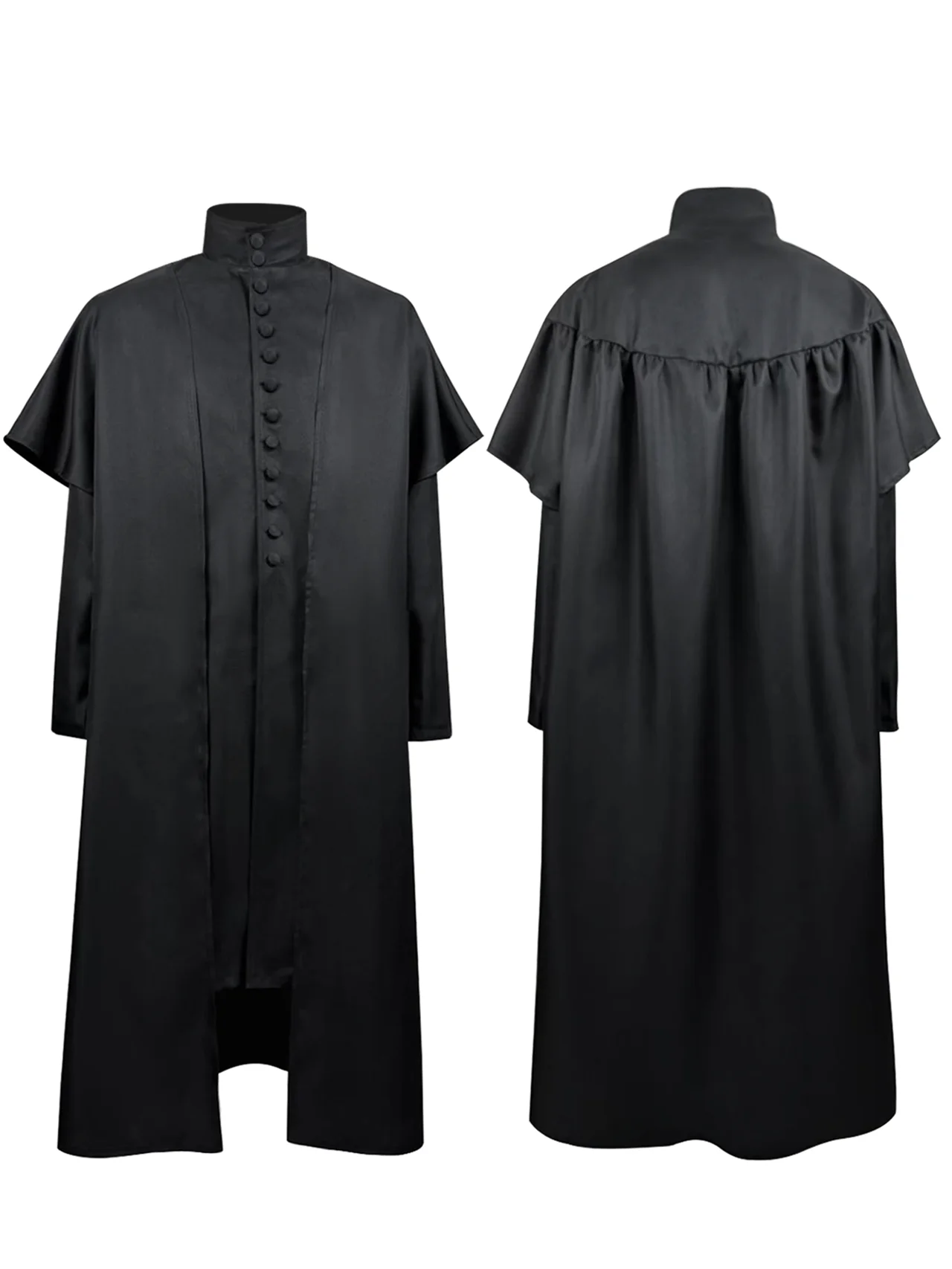 Túnica gótica de sacerdote para hombre, abrigo tipo capa negro de manga larga con cuello alto, disfraz medieval retro para Halloween, cosplay, LARP