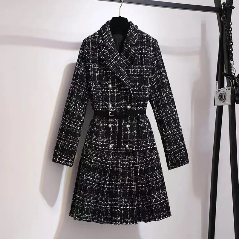 Mid-Length Tweed Jacket Women Overcoat Autumn Winter New Korean Slim plus Cotton Fashion Warm Blazer Trenchcoat Jacket Outwear