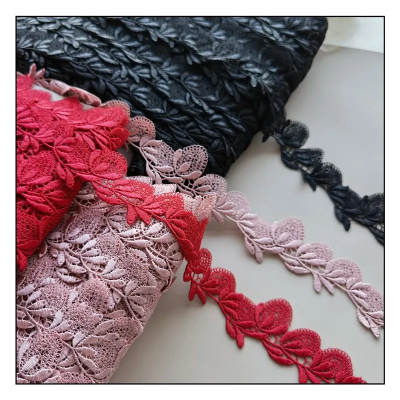 13Yards 3.6cm Width Black Red Beige Flower Leaf  Venise Diy Venice Lace Clothing Accessories Of Various Garment,Bra.Skirt