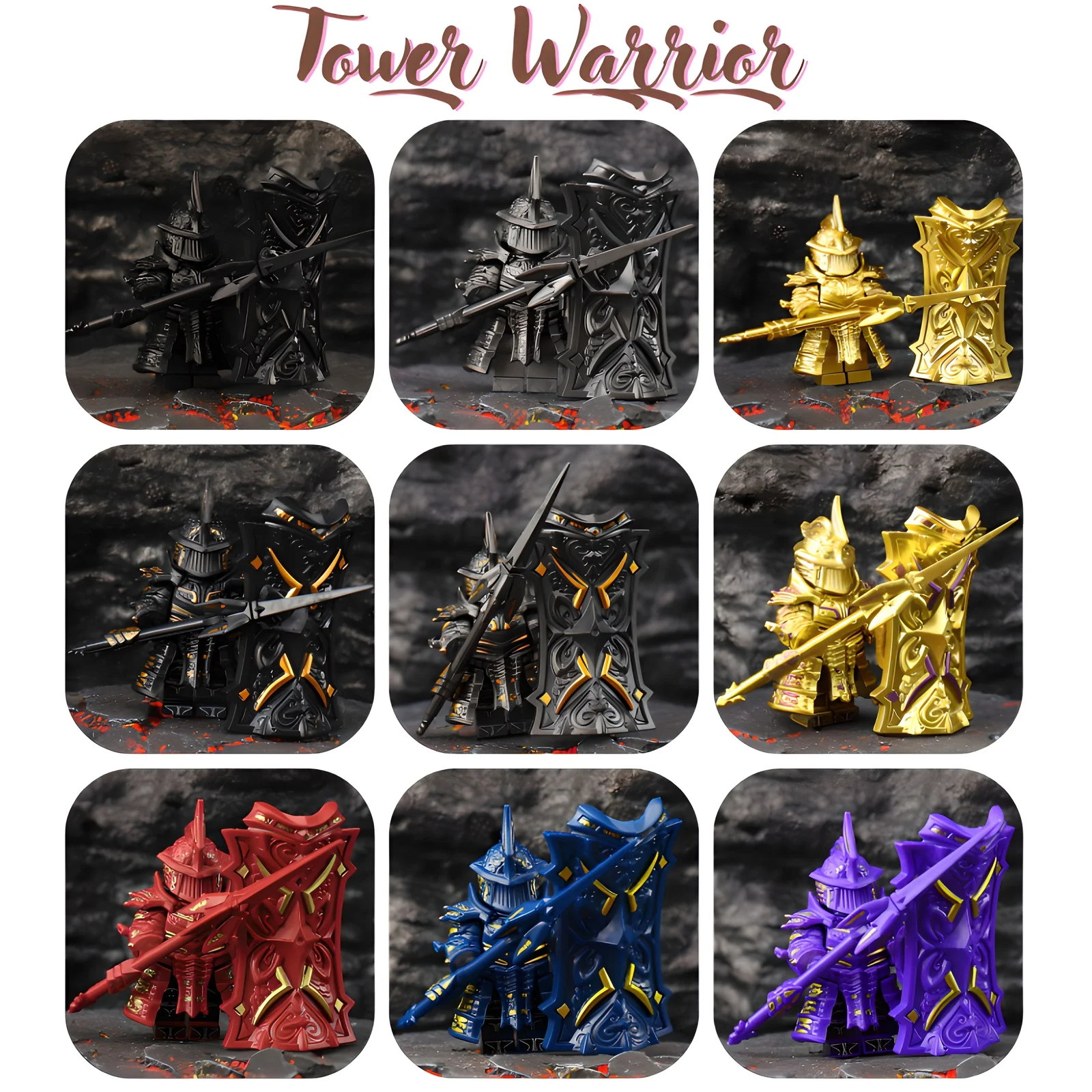 

Строительные блоки Tower Warrior для третьих вечеринок с несколькими вариантами цвета, замысловатой броней, щитом и копьем, идеально подходят для коллекции