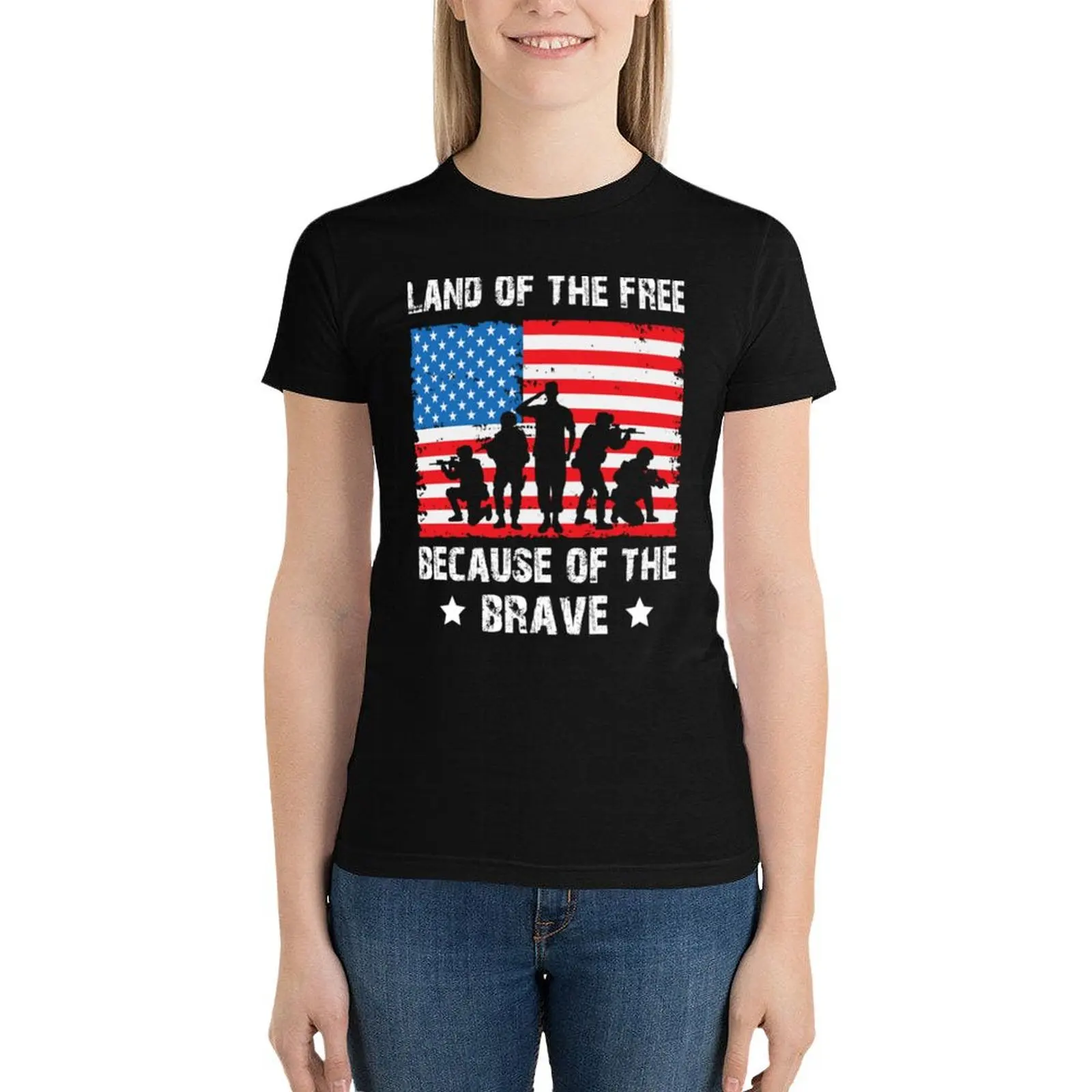 

Land of the free because of the brave T-Shirt funny Short sleeve tee vintage clothes Blouse Women's t-shirt