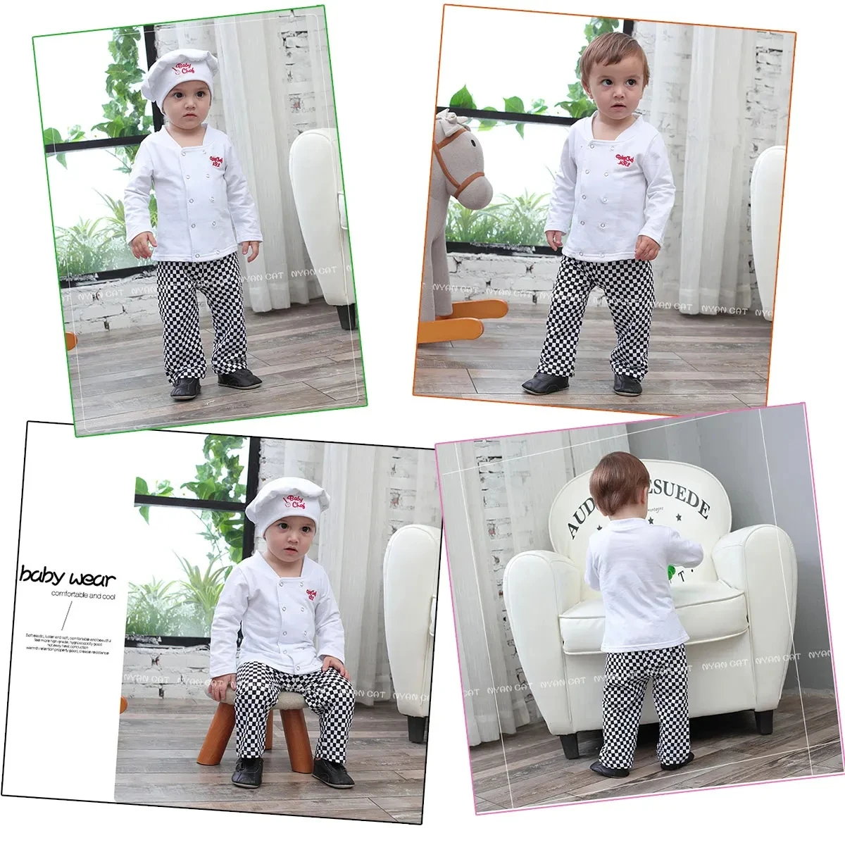 3pcs Set Cook Chef Costume for Baby Infant 12M 18M 2-3T Kitchen Uniform Halloween Purim Fancy Dress Cotton High Quality Umorden