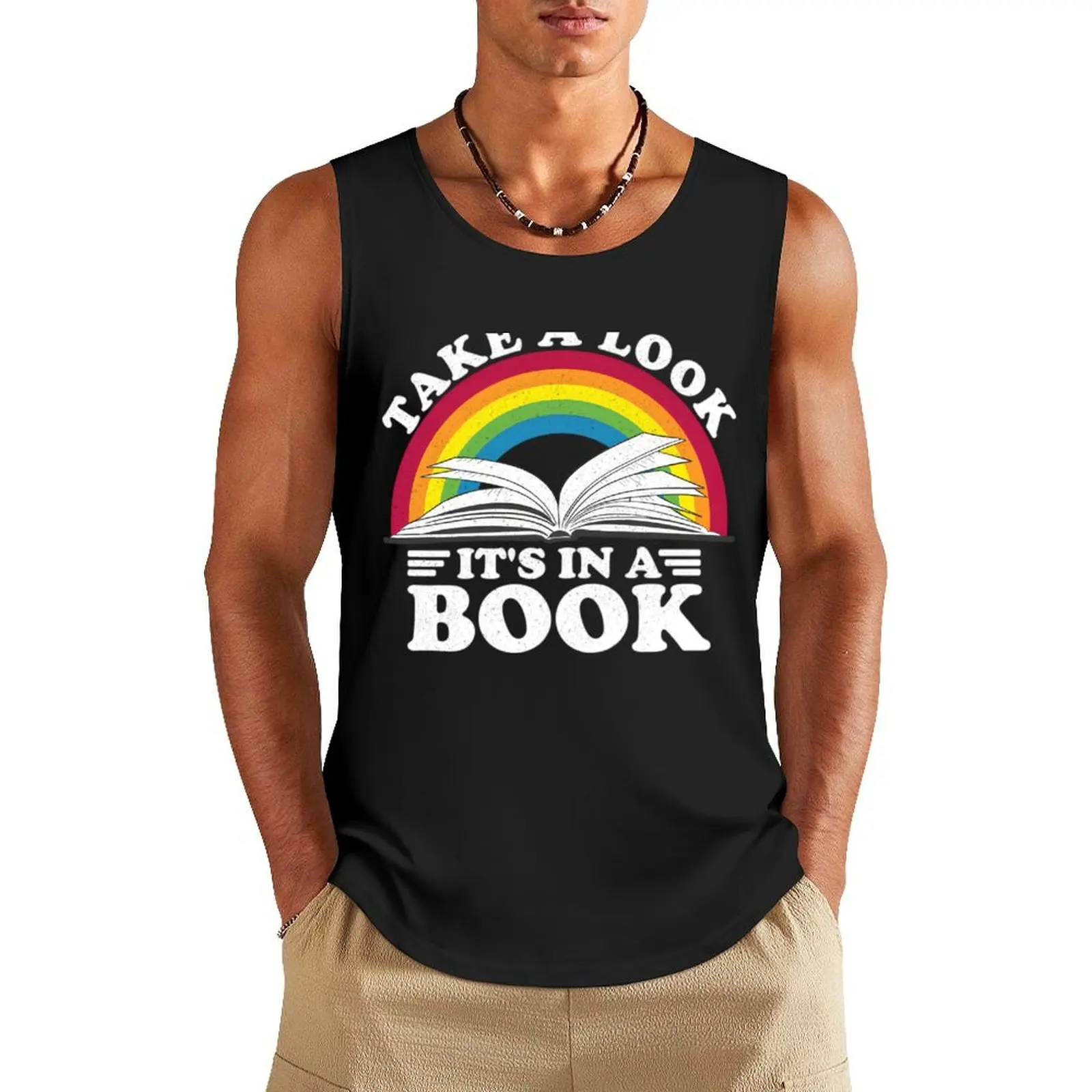 

Reading Rainbow - Take a Look It's in a Book Tank Top gym Men's summer clothes gym clothing gym top
