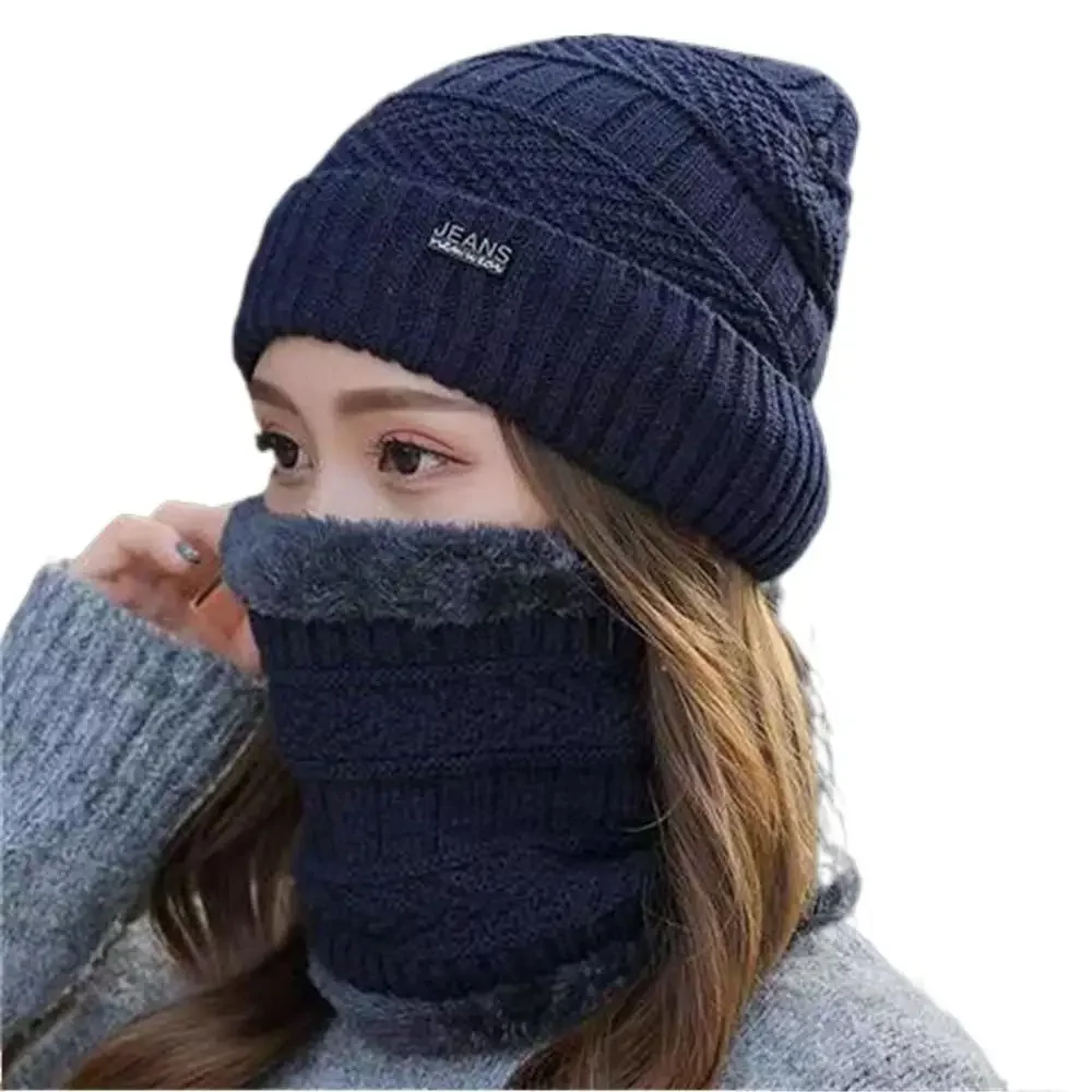 Men Women Winter Beanie Hat Scarf Casual Thermal Fleece Knitted Hat Soft Warm Balaclava Wool Neck Warmer Scarf Cap 2025 New