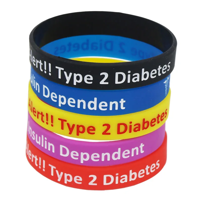 1PC New Diabetic Bracelets Medical Alert Type 2 Diabetes Insulin Dependent Silicone Wristband Armband Nurse Bangles Gifts SH060