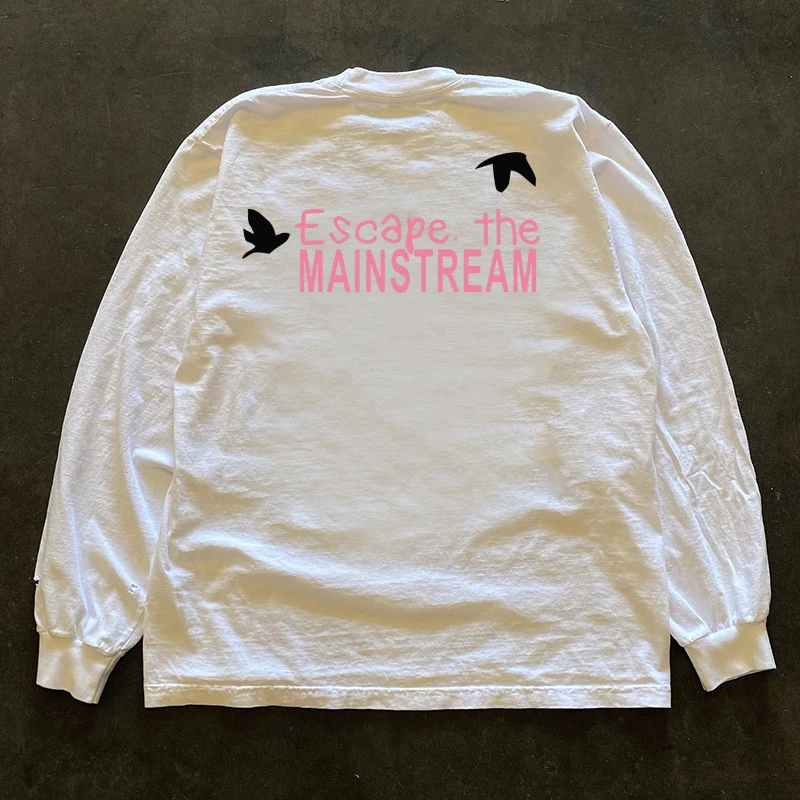 Heavyweight 300g Pure Cotton Long Sleeve T-Shirt Oversize Couple Style Escape from Palm Unisex Summer Casual round Neck Tee