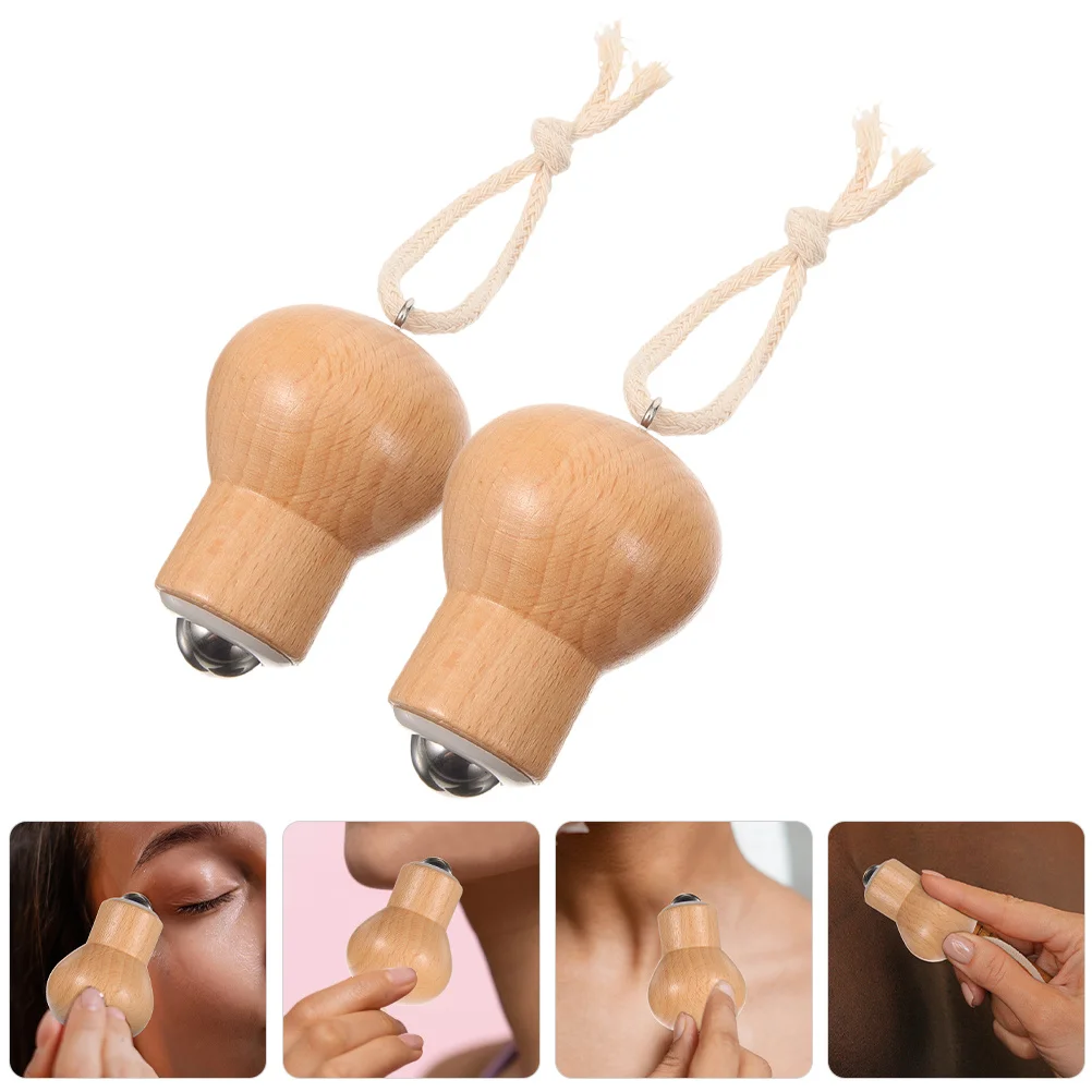 2 stks Gezichtsmassage Roller Gesimuleerde Lamp Ontwerp Houten Handvat Gezichtsgereedschap Voor Vrouwen Huidverzorging Wallen Relief Oogroller Gift
