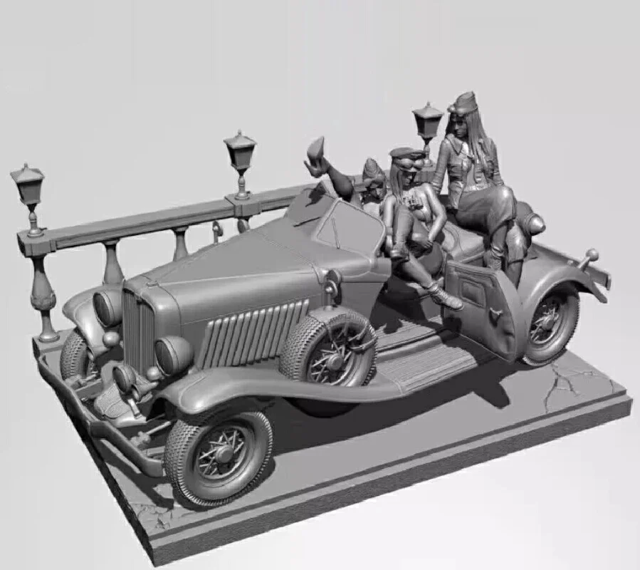 Figurine de soldat de beauté de voiture en résine Gk, Micro Miniature imprimée en 3d, modèle blanc, jouet, Kit non assemblé et non peint, 1/35