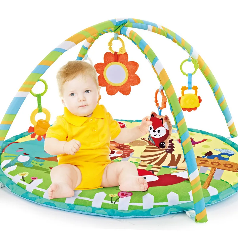 Baby Play Gym Activity Mat with Hanging Rattle Toys Round Crawling Mat For Infants 0–12 Months Sensory Development Play Blanket