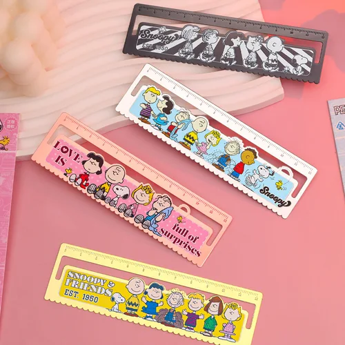 Imagen 2 del producto Regla de Snoopy, reglas rectas de Metal, herramienta de medición, regla métrica de escala con línea ondulada, papelería para estudiantes, suministros escolares y de oficina