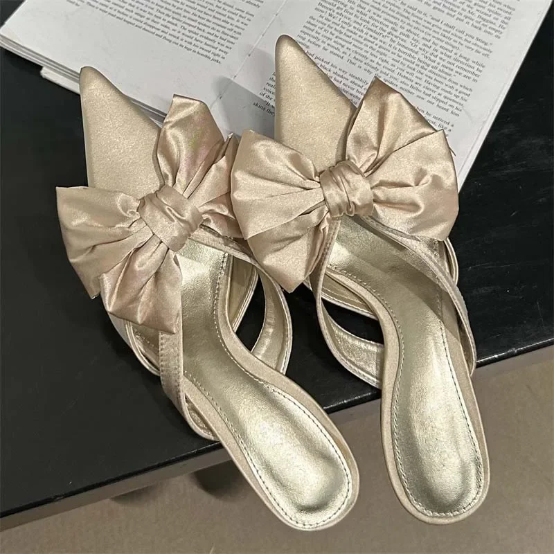 Eilyken Spring Big Butterfly-knot Hollow Out Women Slippers Sandals Pointed Toe High Heel Pumps Mules Ladies Stripper Shoe