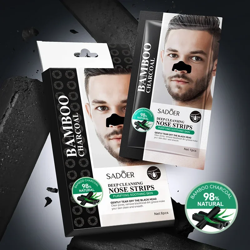 6-pack Bamboo Charcoal Deep Cleansing Nose Strips - Blackhead Remover, T-Zone Care, Unclog Pores, Oil Control, Gentle Non-Irrita