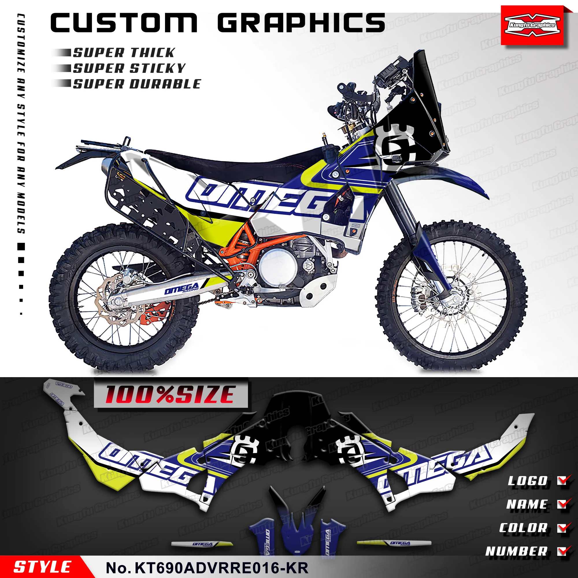 

KUNGFU GRAPHICS Custom Stickers Full Vinyl Wraps for KTM RALLY RAID EVO2 690 ADV, KT690ADVRRE016-KR