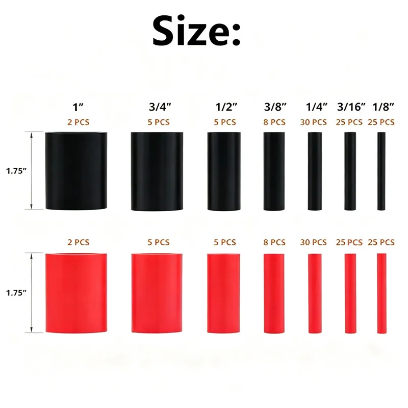 200pcs Heat Shrink Tubing Kit 3:1 Ratio Adhesive Lined Black & Red Waterproof Electrical Wire Shrink Wrap Tube Dustproof