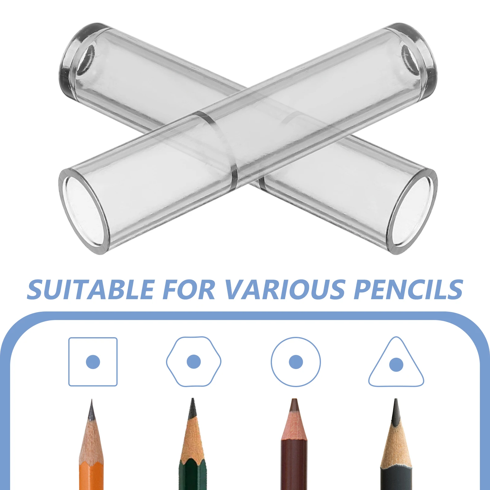 50 Pcs Pencil Cap Clear Topper Extender Caps Protector Office Holders for Tips Case Extenders