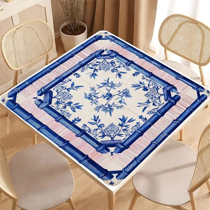 Square Mahjong Table Pad with Yellow Chrysanthemum Flower Printing Anti slip Noise Reduction Game Pad, Table Game Desktop Decor