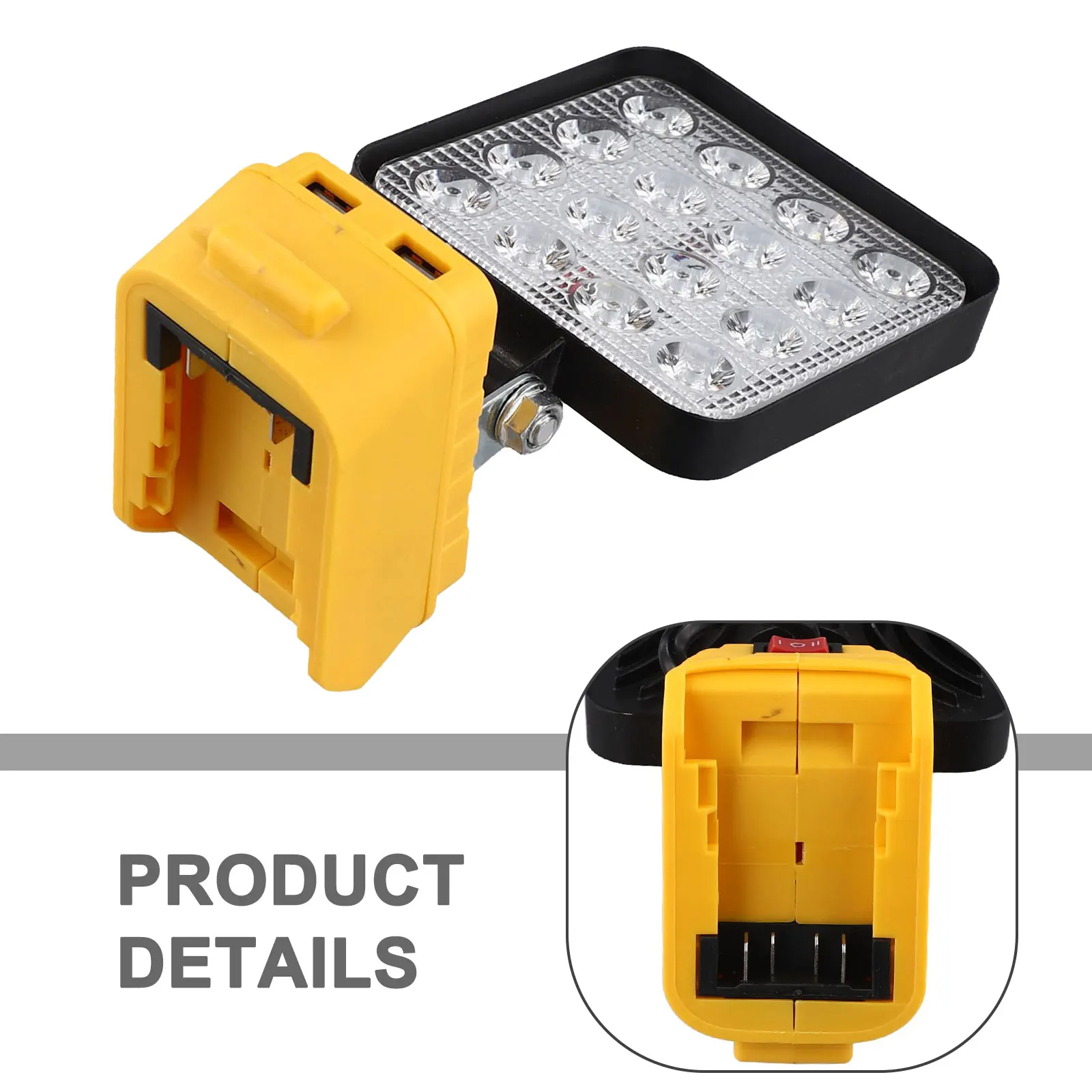 กิจกรรมกลางแจ้ง 20V ไฟฉายแบตเตอรี่ 20V แบตเตอรี่ดําเนินการ Floodlight ไฟทํางานไร้สาย 2 พอร์ตชาร์จ USB