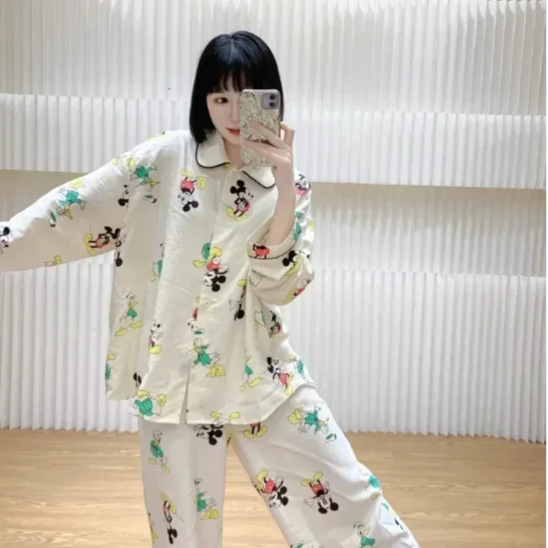 Disney Mickey Mouse silk pajamas female cute cartoon comfortable breathable cardigan loose Donald Duck home women\'s pajamas