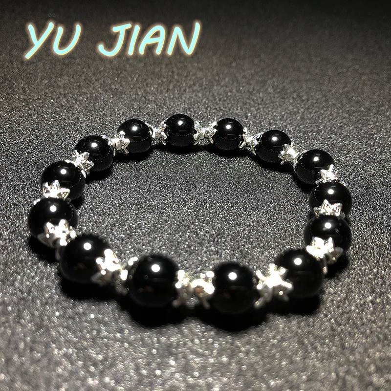 

Obsidian Men's Women's Fashion Jewelry Bracelet 6-10mm Natural Round Beads Elastic Bangle Delicate Accessories