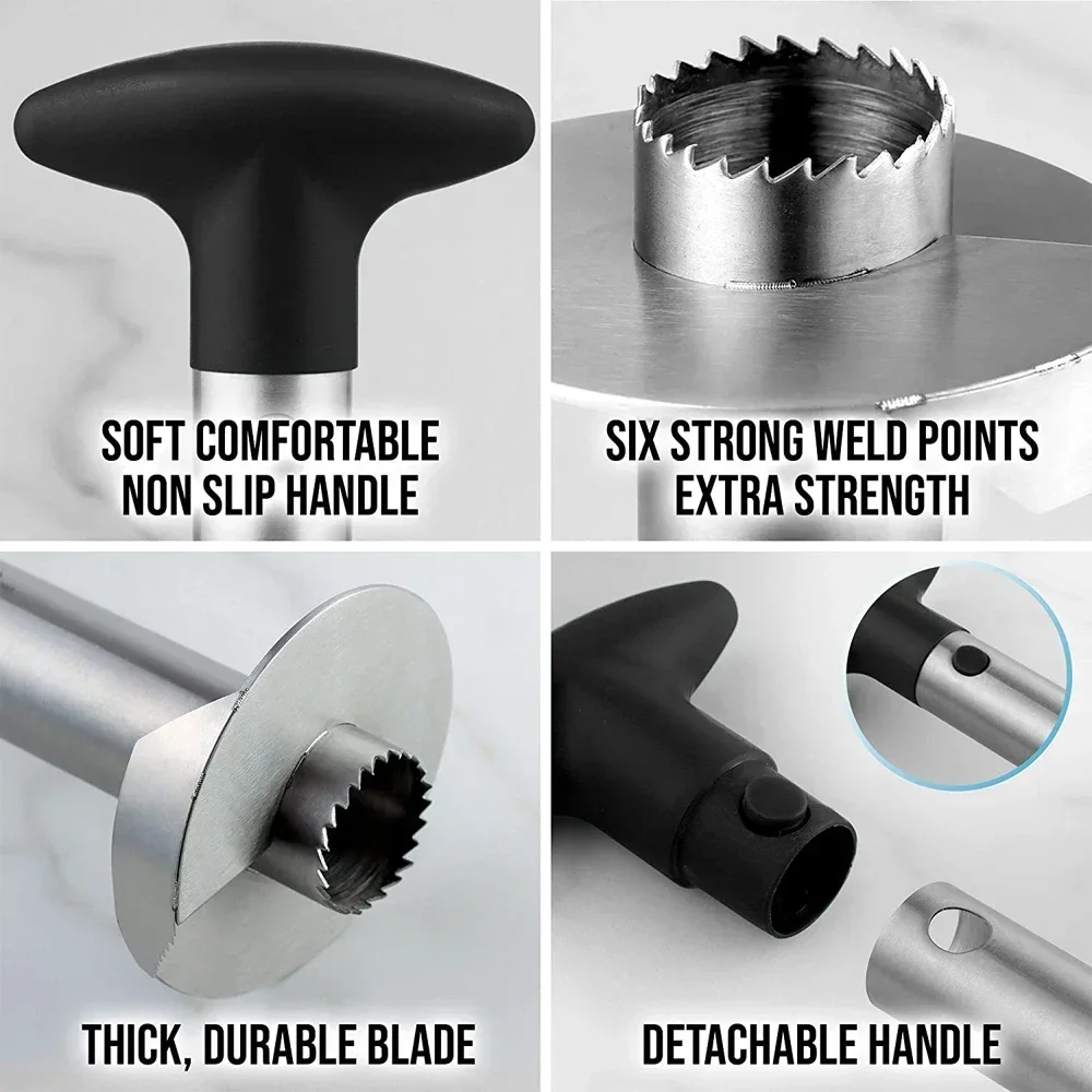 قطاعة أناناس من الفولاذ المقاوم للصدأ، مقشرة فواكه ذات شفرة حادة مع سكاكين تقطيع للاستخدام المنزلي والمطبخ