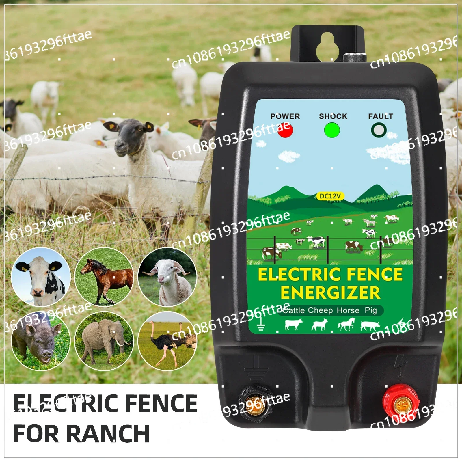 

for Livestock Sheep Cattle HorsePoultry Electric Fence Energizer Charger High Voltage Controller 10KM Ranch Fence Energizer Tool