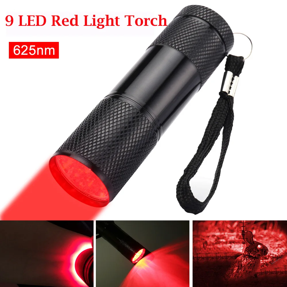 Senter merah 9LED 625nm Mini, Detektor kamera Hotel lentera perternakan pembuluh darah 1Mode perawat suster