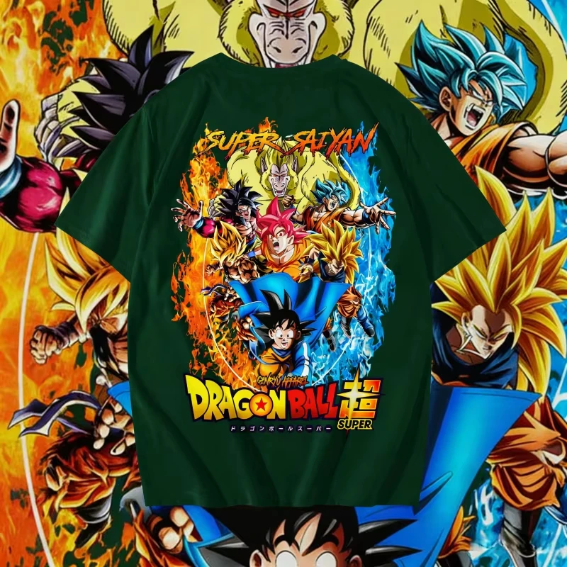 2026 Sommer „Dragon Ball Super“ Full Saiyan Retro T-Shirt, Unisex Übergröße mit Flammen- und Eis-Anime-Print