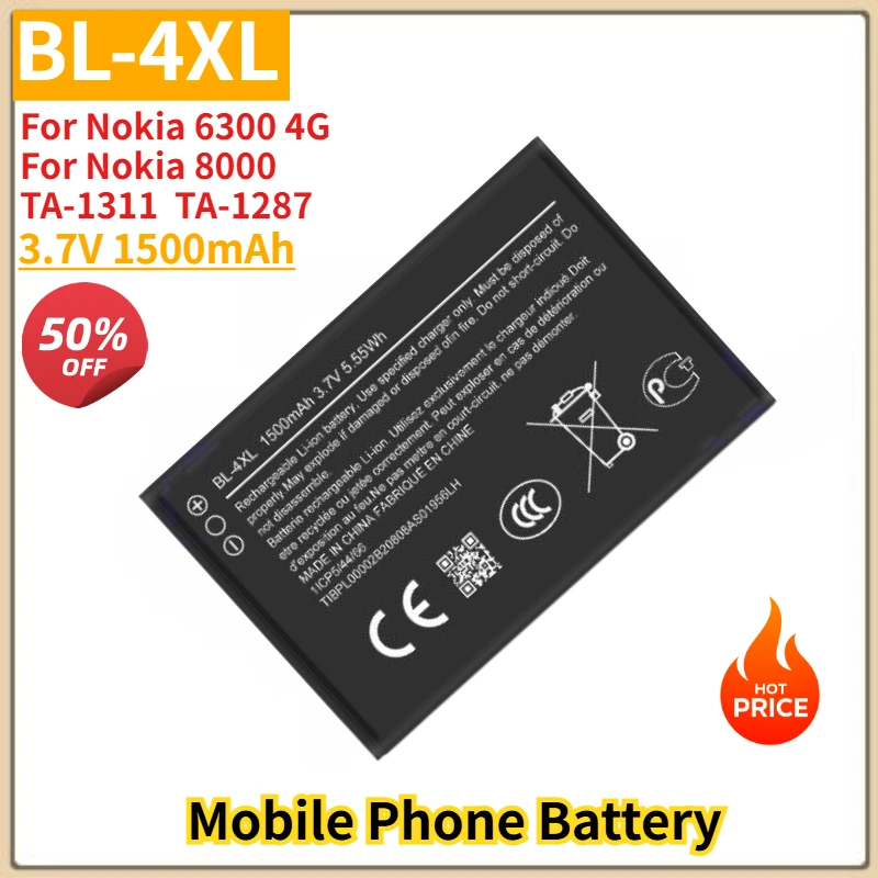

BL-4XL High Quality Phone Battery 3.7V 1500mAh For Nokia 6300 4G/ 8000 TA-1311 TA-1287 Brand New Replacement Battery