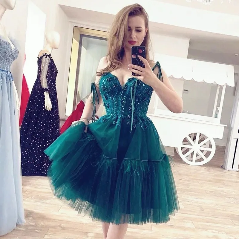 

Short Tulle Applique Beading Prom Evening Dresses Bridesmaid Formal Pageant Wedding Party Homecoming Cocktail Knee Length