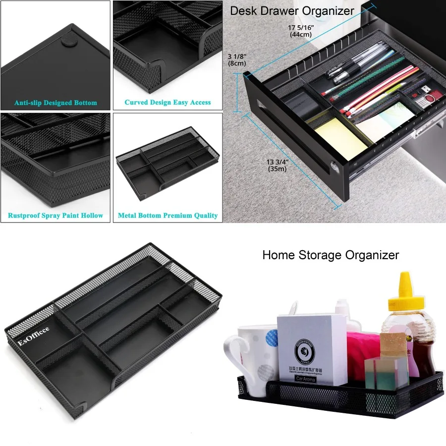 

Органайзер с ящиками для домашнего офиса и школы. Черный металлический сетчатый органайзер для стола с компактным дизайном для хранения вещей 11,02 x 6,10 x 1