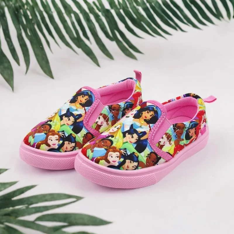 Sepatu Kanvas Kasual Anak Disney Sepatu Nyaman Merah Muda Anak Perempuan Siswa Anak-anak Putri Kartun Malas Ukuran 26-31