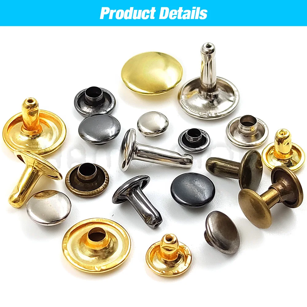 100 Sets 5-15mm Metal Double Cap Rivets Stud Round Nail Button With Tool For Leathercraft Repair Shoes Bag Belt Clothing Garment