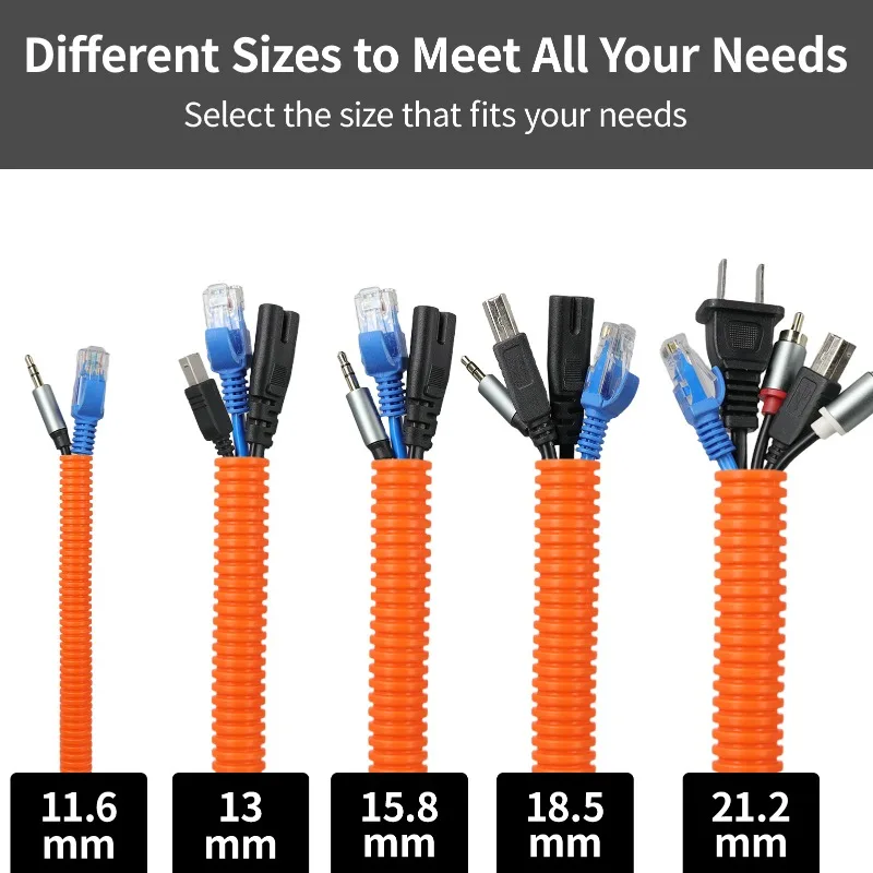2/5/10M Closure PP Corrugated Tube Colorful AD7.5-34.5mm Car Wire Harness Threading Protector Sleeve Wrap Cable Organizer