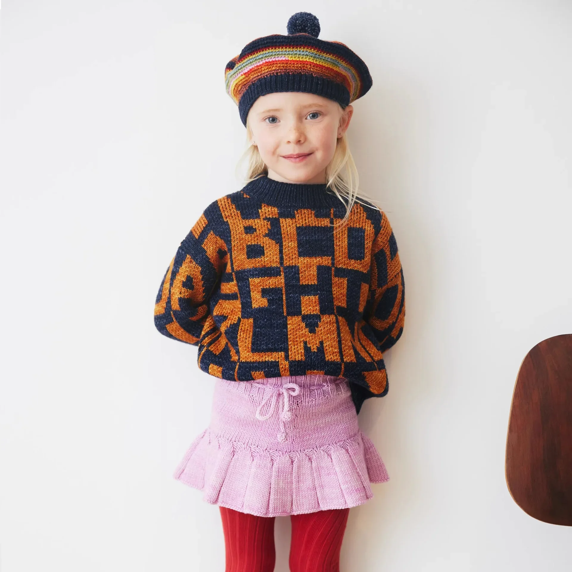 Children's sweater 2024 MP Autumn/Winter retro pastoral style baby girls warm pullover knitted cardigan half skirt set