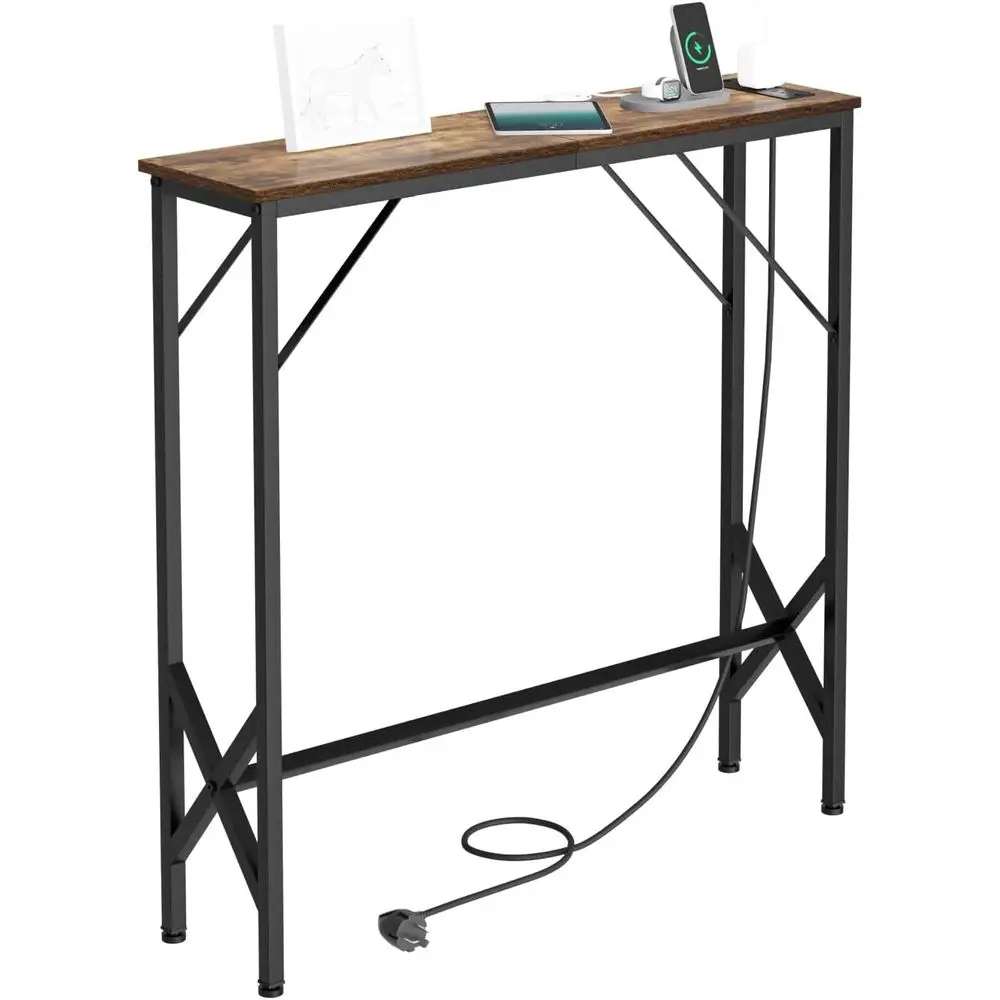 

31.5‘’ ole Table, Skinny Entryway Table with ast-Charging Station, Narrow Long Soa Table, Behind Slim Couch Table or Entrance