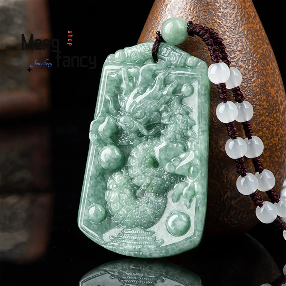 Natural A-good Jadeite Zodiac Dragon Four Seas Dragon Sign Bean Seed Jade Pendant Mascots Exquisite High-grade Fashion Jewelry