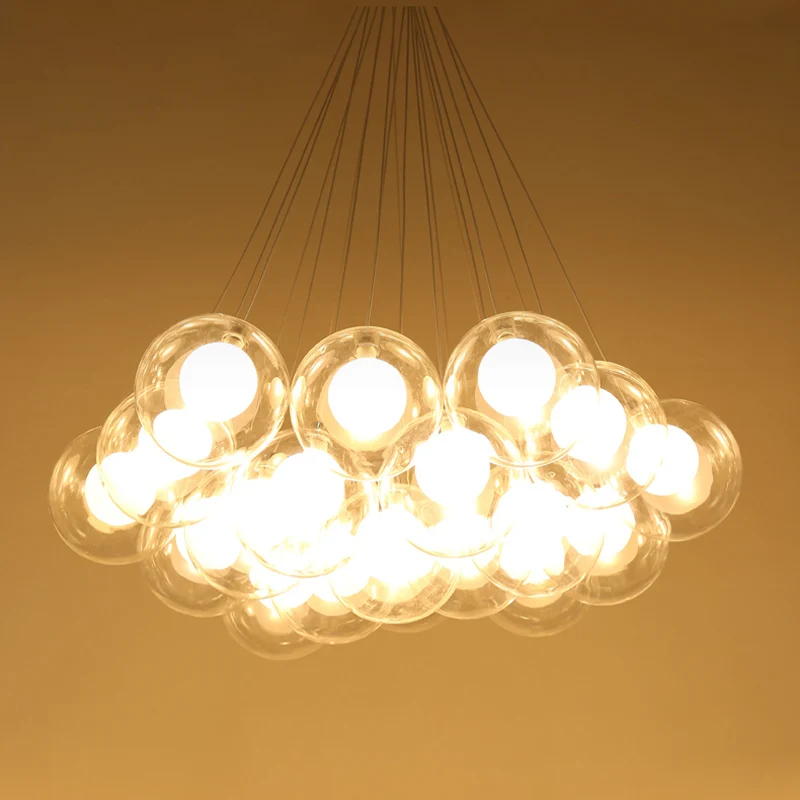 Chic Contemporary Clear Glass Double Layer Bubble Cluster Chandelier Pendant Light Fixture for Dining Living Room Home